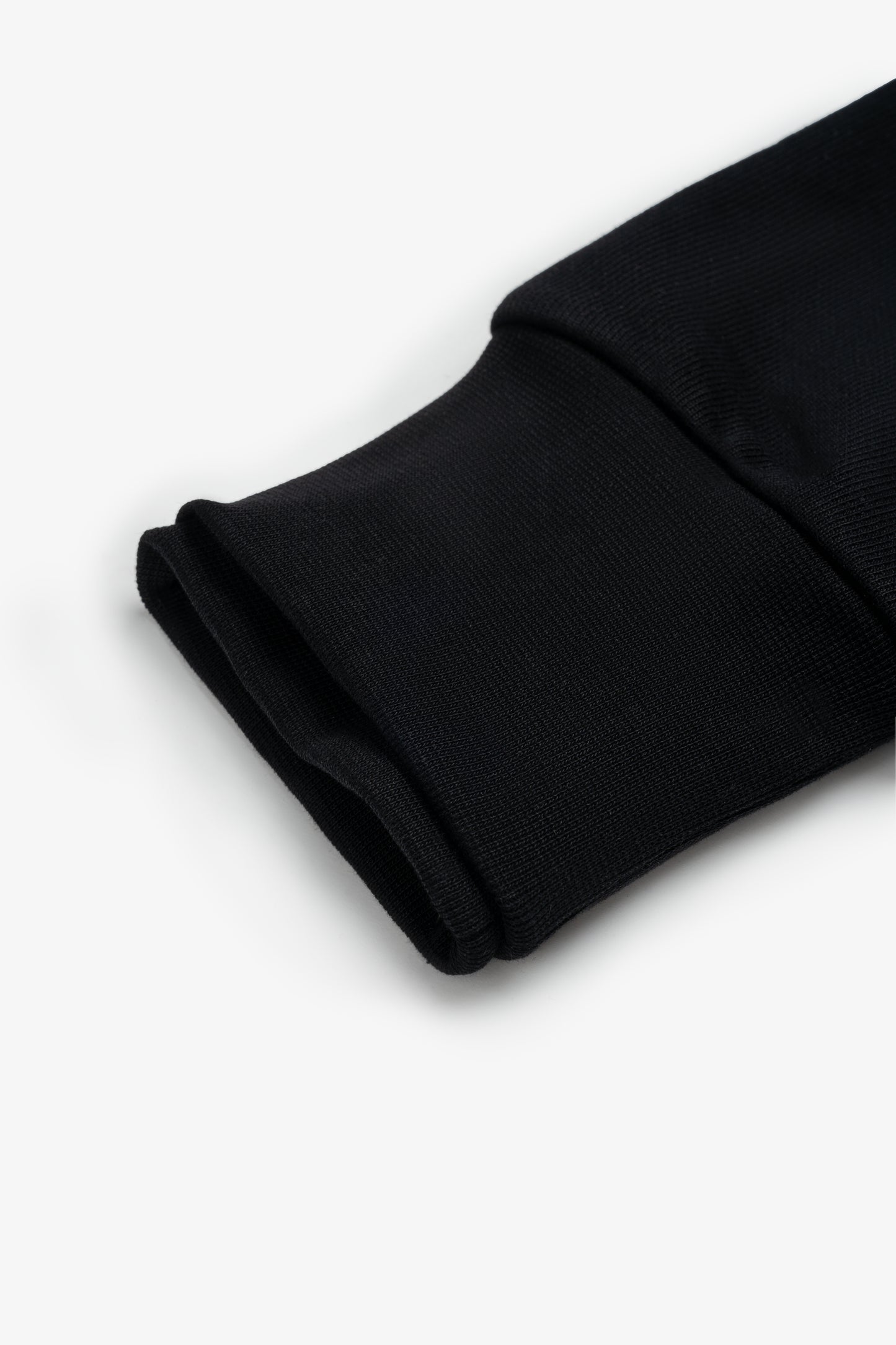 Black basic hoodie sleeve cuff close up